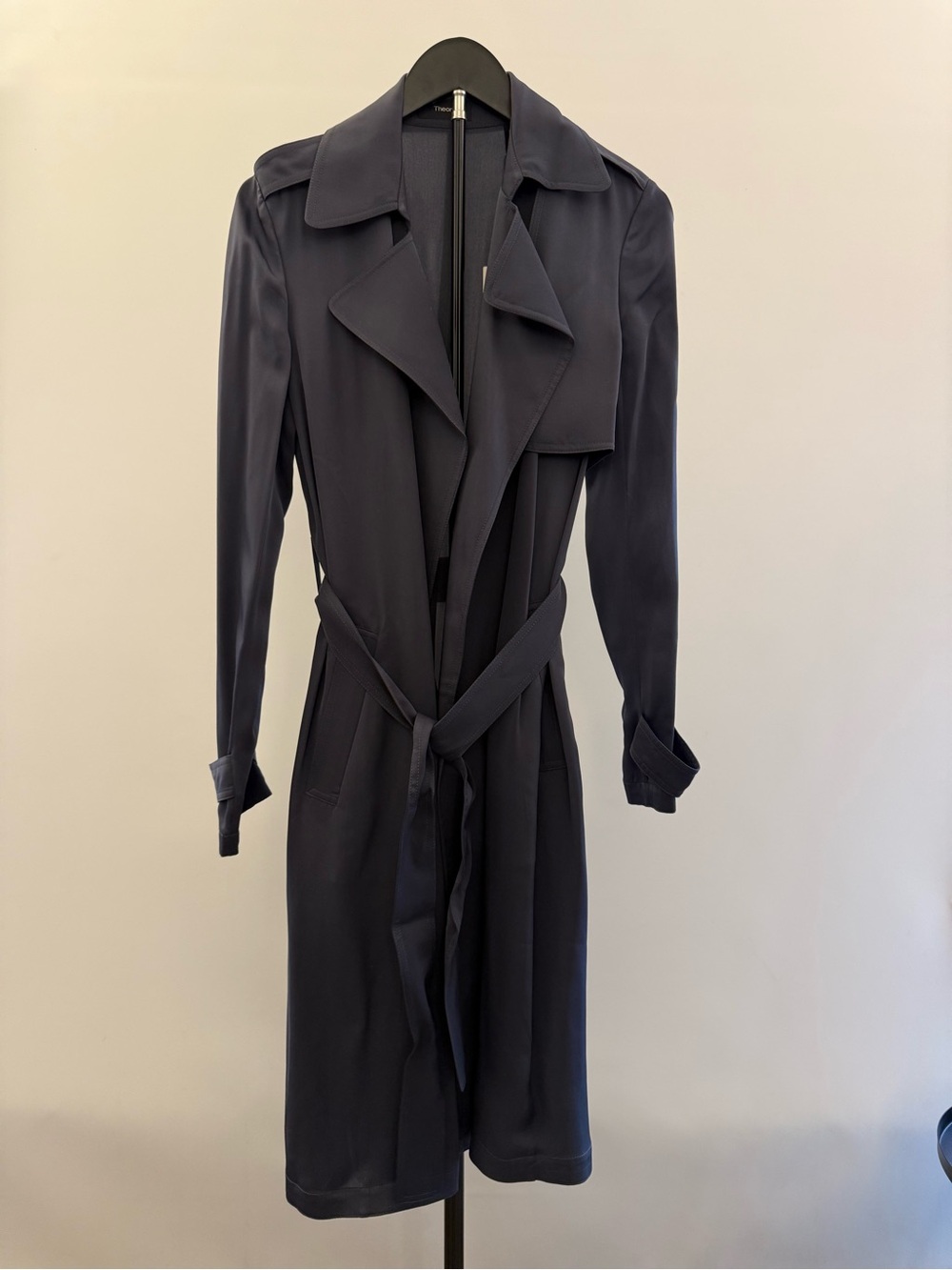 NWT Theory Oaklane Unlined Silk Trench Coat in Slate Grey Modern GGT